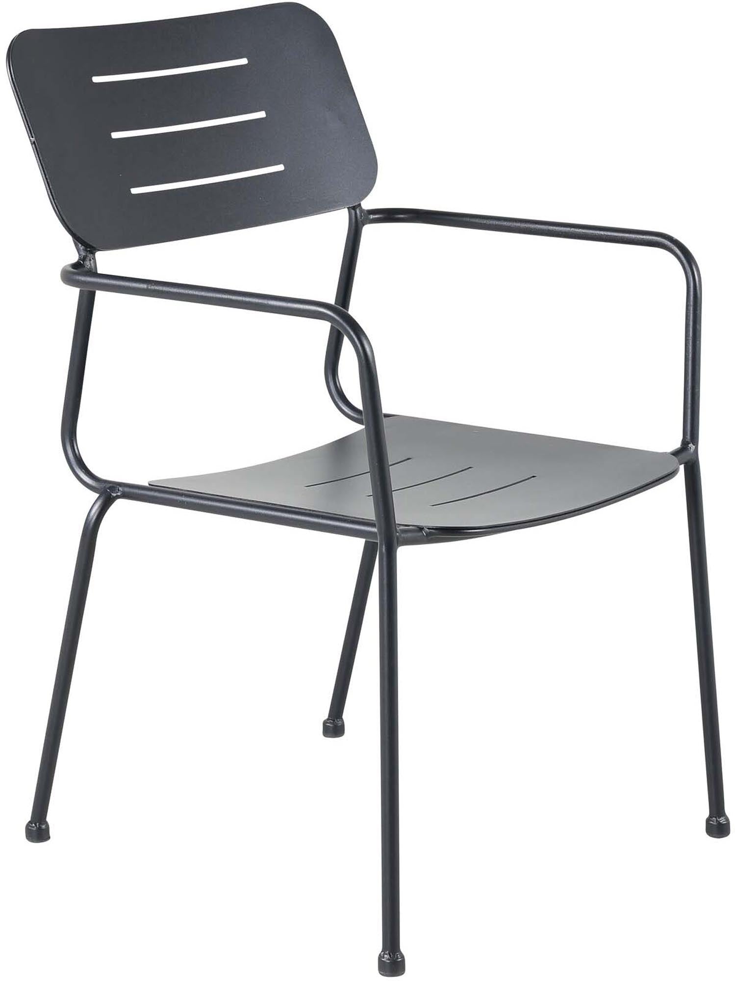 Nicke Stuhl von Venture Home: Eleganter, robuster Gartenstuhl aus schwarzem Stahl, ideal für entspannte Sommerabende im Freien.