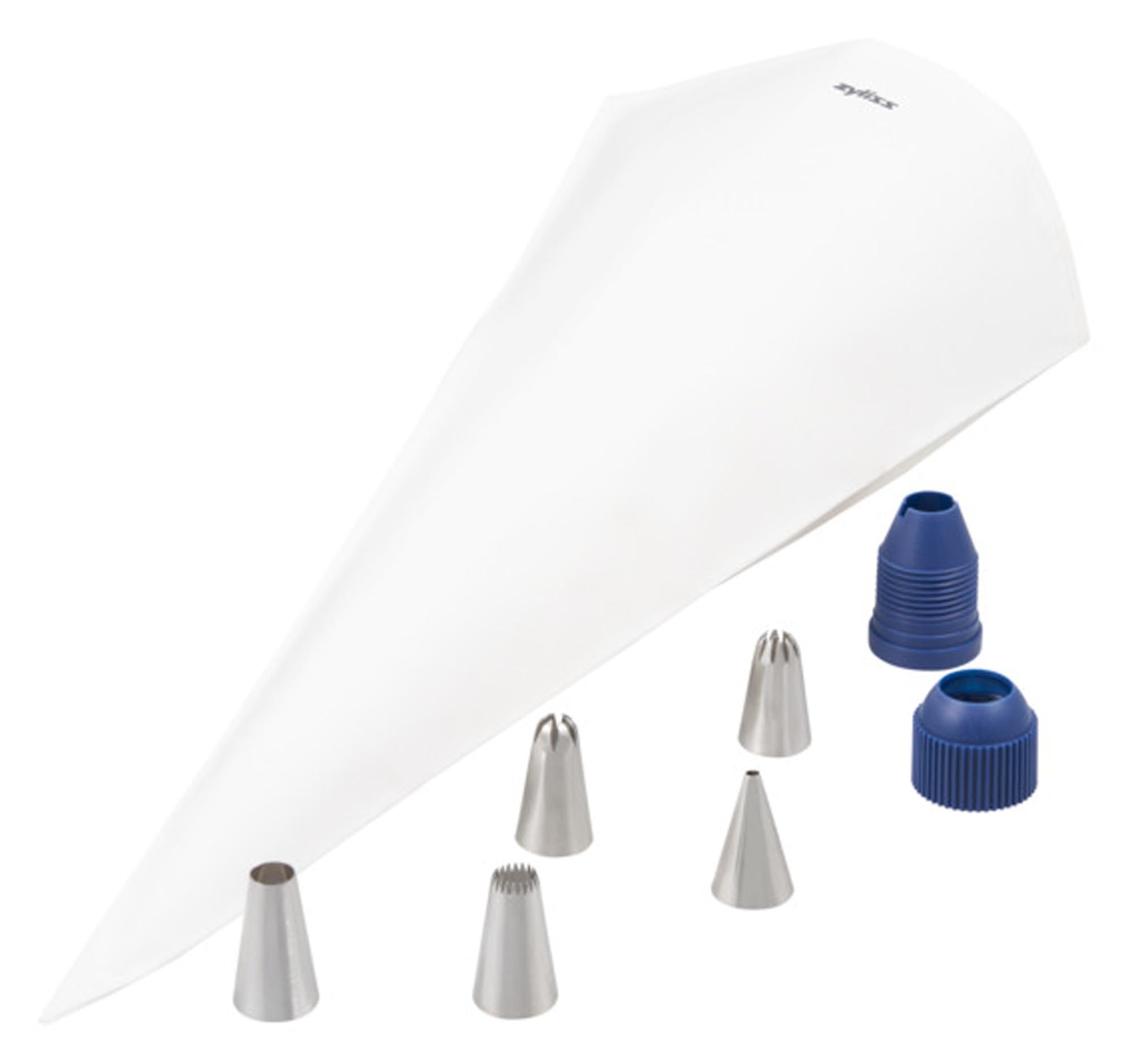 Das ZYLISS Spritzbeutel-Set: Perfekt für kreative Dekorationen mit robustem, spülmaschinenfestem Design und Edelstahlaufsätzen.