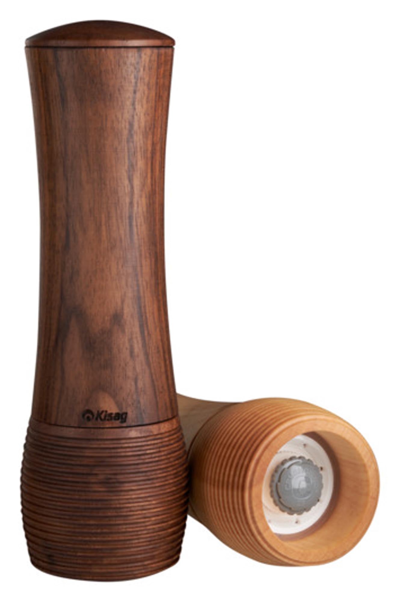 Elegante 20 cm Salz- und Pfeffermühle aus dunklem Walnussholz von KISAG, präzises Mahlwerk, stilvolles Küchenaccessoire.