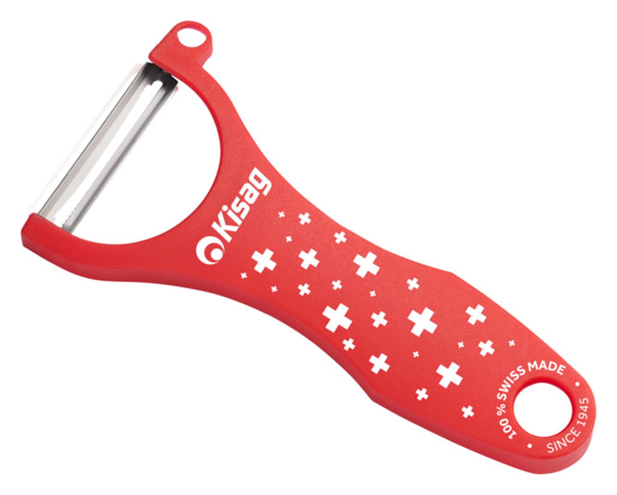 Entdecken Sie den KISAG Sparschäler mit CH-Kreuze Motiv. Hochwertiger Edelstahl, ergonomischer Griff, einfach zu reinigen und ein echter Hingucker in jeder Küche!