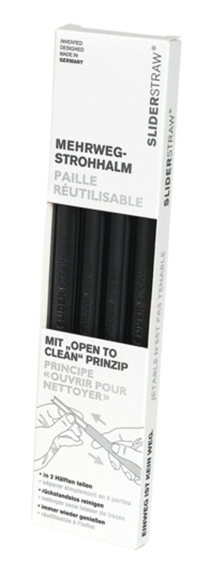 Entdecken Sie die SLIDER STRAW Trinkhalme in Schwarz – 4 Stück, 21,5 cm, BPA-frei, umweltfreundlich, wiederverwendbar, ideal für Cocktails und Partys!