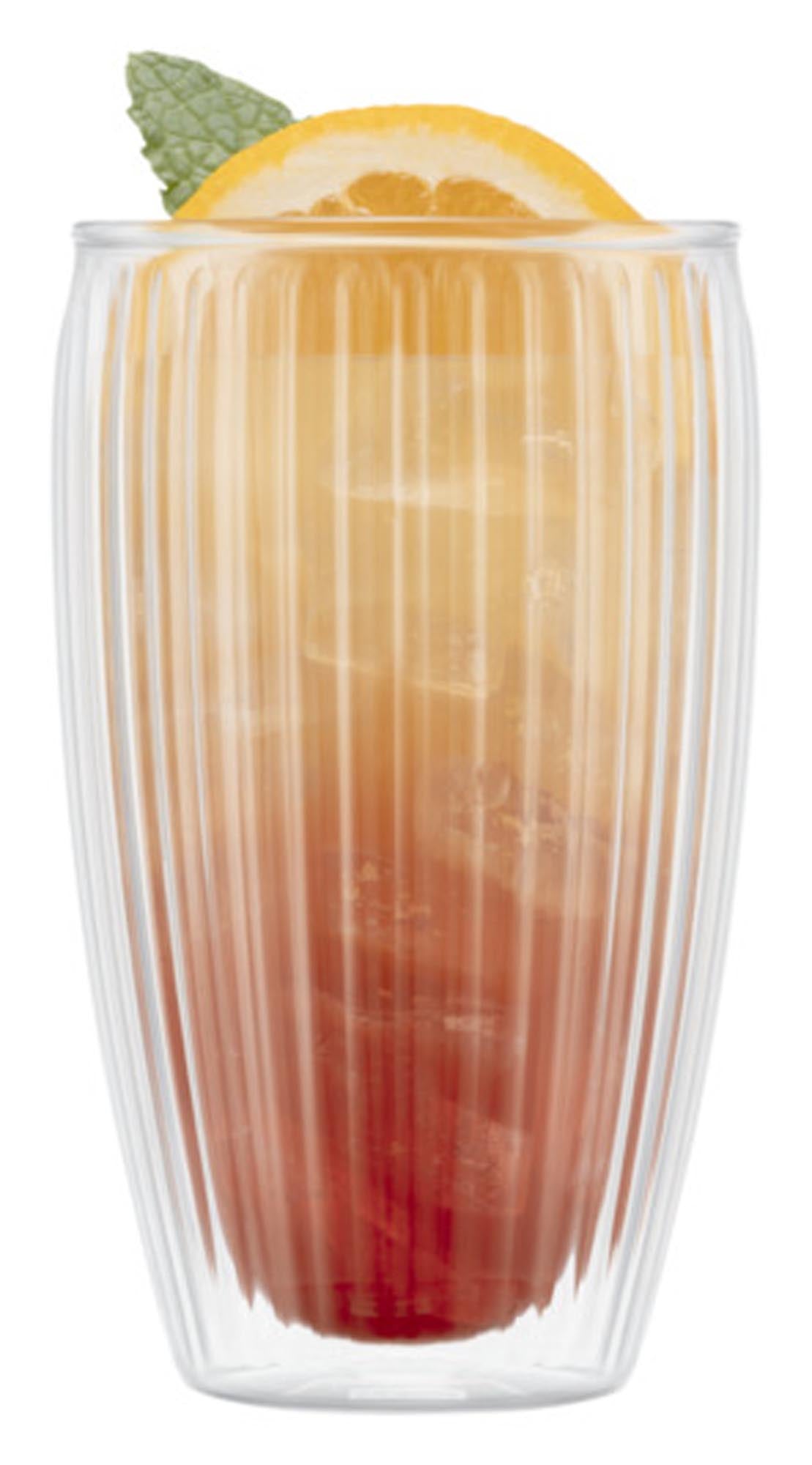 Entdecken Sie das BODUM doppelwandige Trinkglas Pavina (2 Stück, 0,45 l) – elegant, hitzebeständig und ideal für Kaffee, Tee und Desserts.