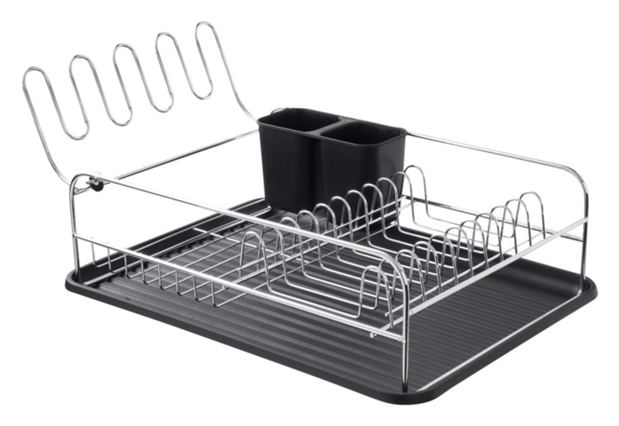 EVA Geschirrabtropfkorb verchromt PP schwarz 49x31.6x21 cm – ideal für Ihre Küche! Robustes Design, leicht zu reinigen, mit Besteckkorb und Unterlage. Perfekt für Ordnung und Funktionalität.