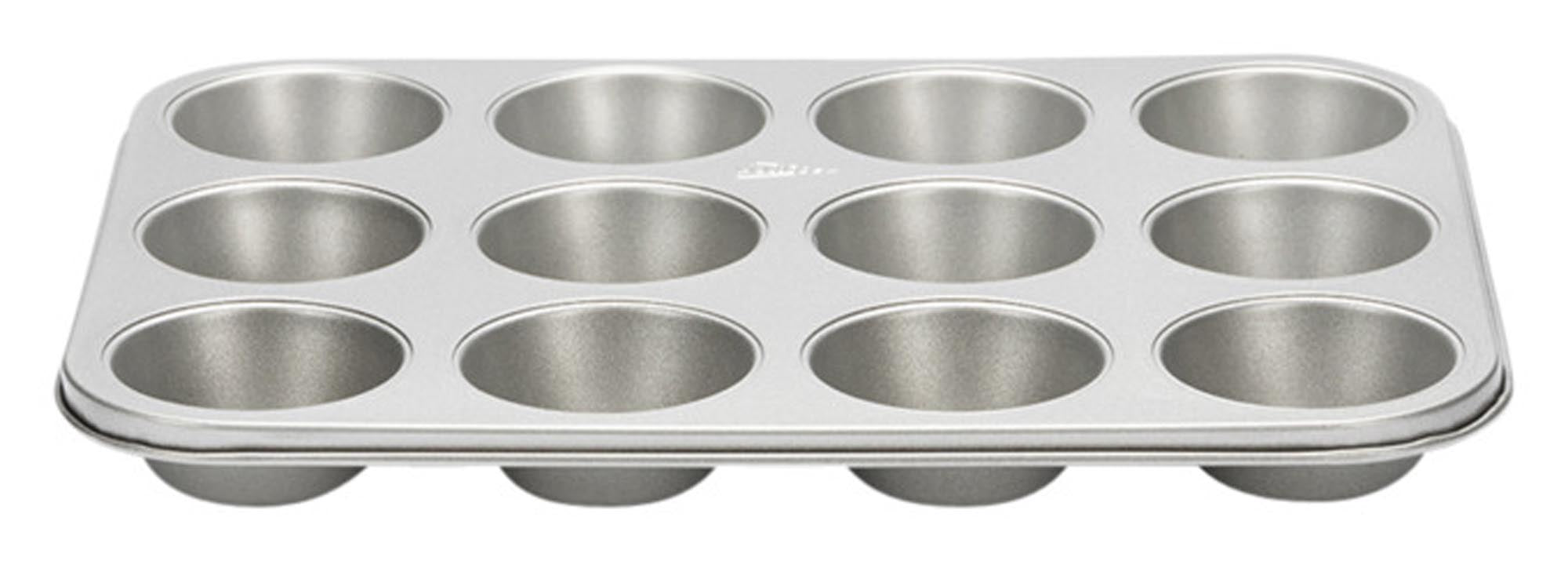 Entdecken Sie das PATISSE Muffin-Backblech Silver-Top 35 cm mit 12 Mulden, ideal für perfekte Muffins und Cupcakes. Hochwertige Antihaftbeschichtung, robust und spülmaschinenfest.