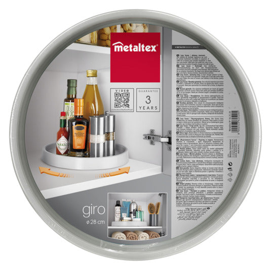 Entdecken Sie das METALTEX Drehregal Giro ø 28 cm – die perfekte Lösung für eine platzsparende und stilvolle Küchenorganisation. 360° drehbar für schnellen Zugriff!