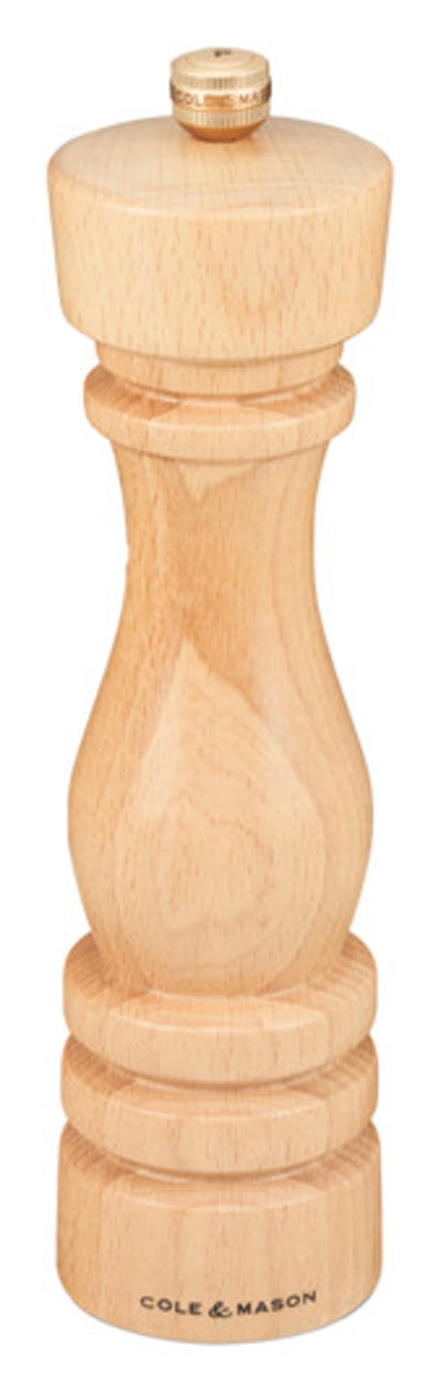 Stilvolle COLE & MASON Pfeffermühle aus natürlicher Buche, 22x5.8x5.8 cm, mit hochwertigem Keramikmahlwerk für aromatischen Pfeffer.