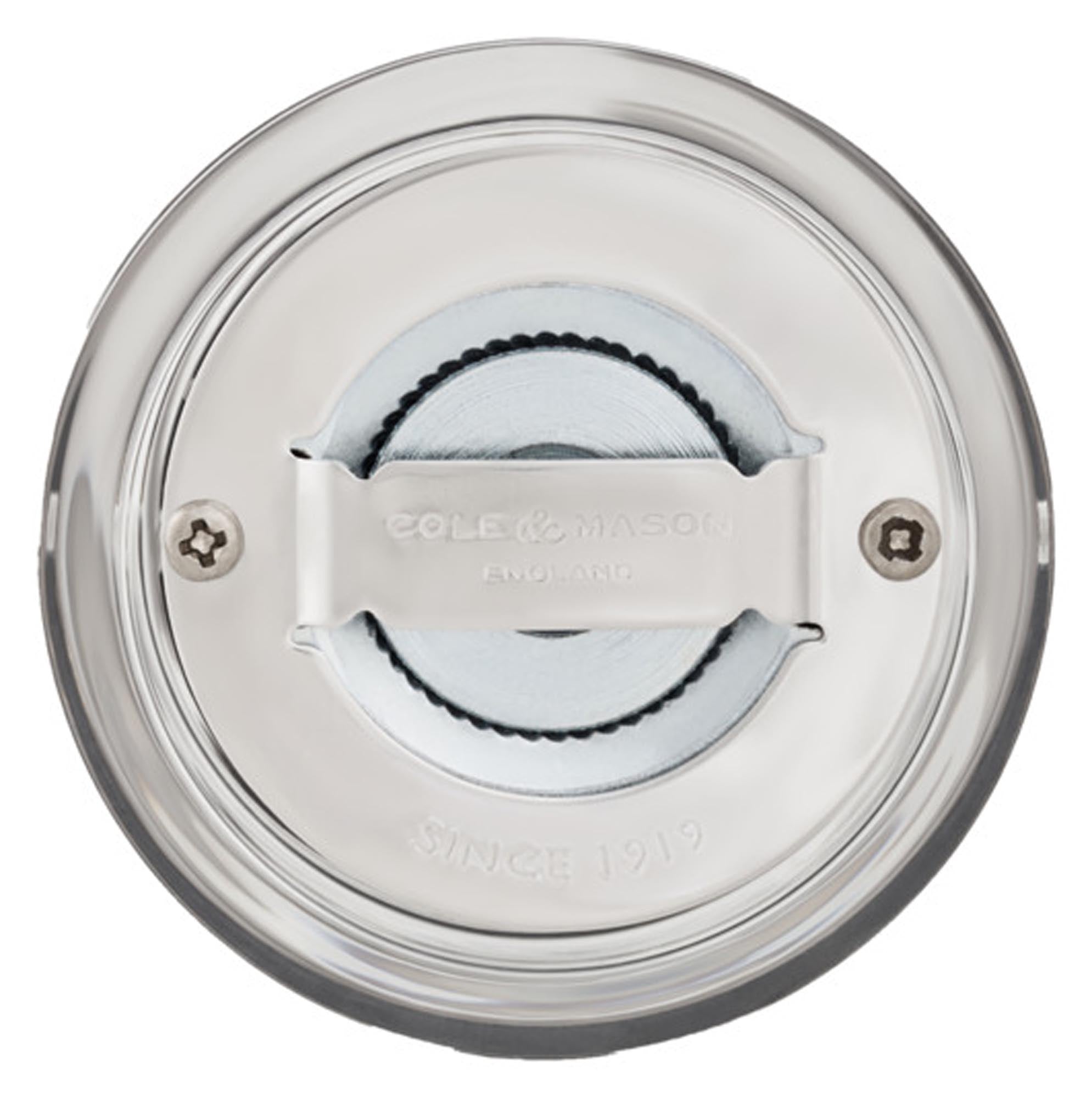 Elegante COLE & MASON Pfeffermühle aus Acryl, 11.8x5.4 cm, mit präziser Mahlgradeinstellung für frischen Pfeffergenuss.