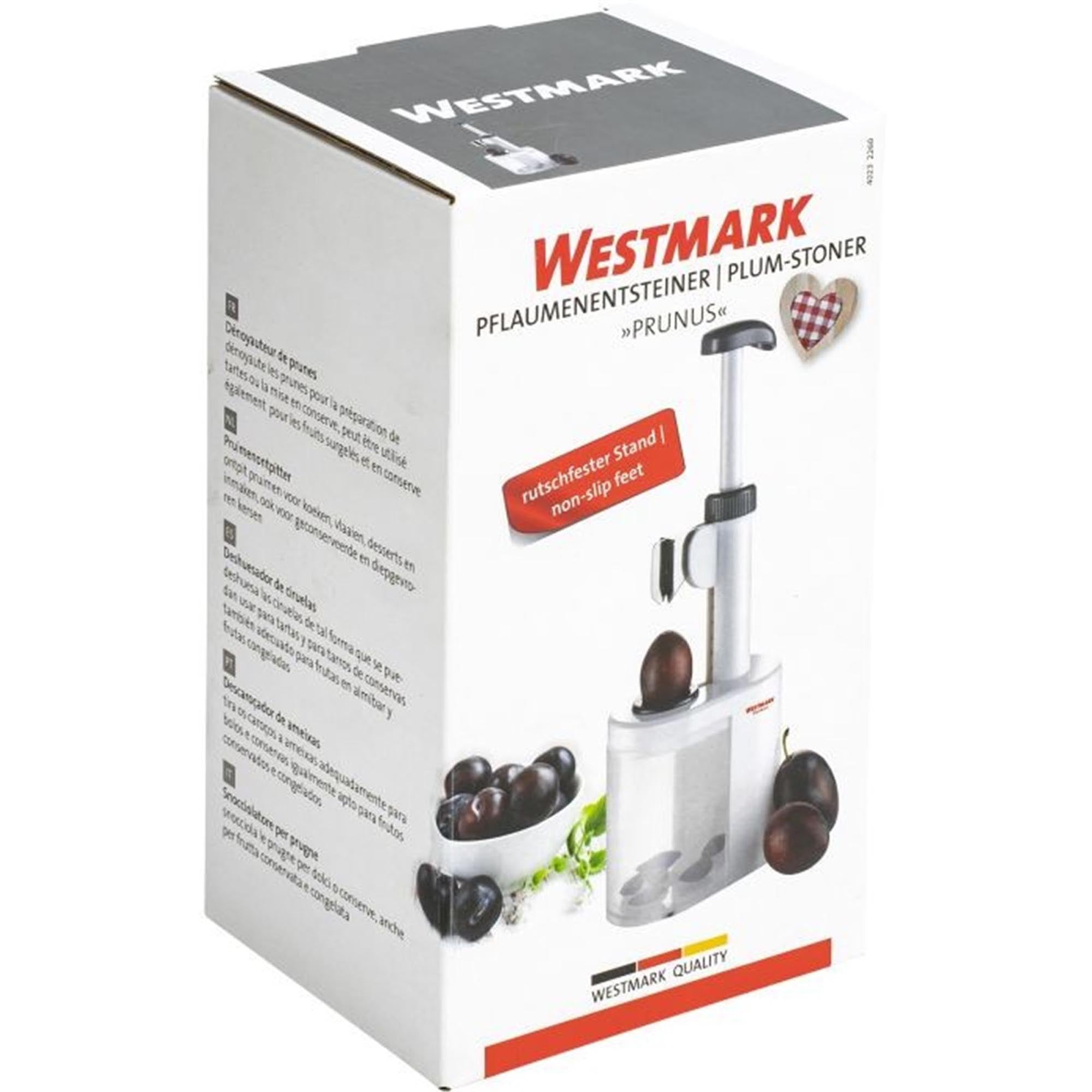 Praktischer Pflaumenentsteiner von Westmark, 24x11x6.5cm, ideal für schnelles und einfaches Entsteinen von Pflaumen.