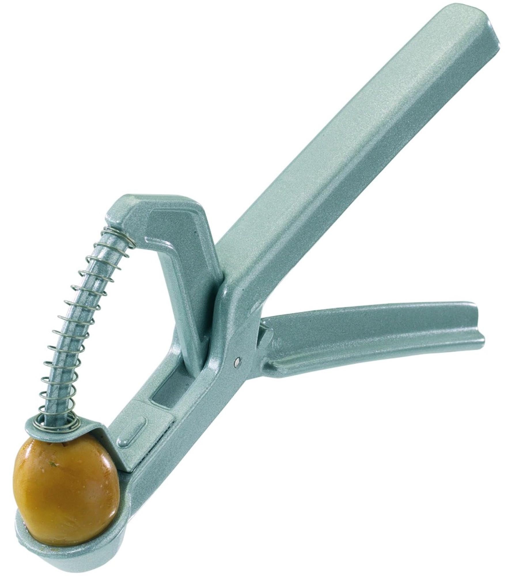 Der Olivenentsteiner Olivus von Westmark (17,5x5x1cm) ist ideal für Olivenliebhaber. Hochwertiges Aluminium, ergonomisches Design, müheloses Entsteinen.