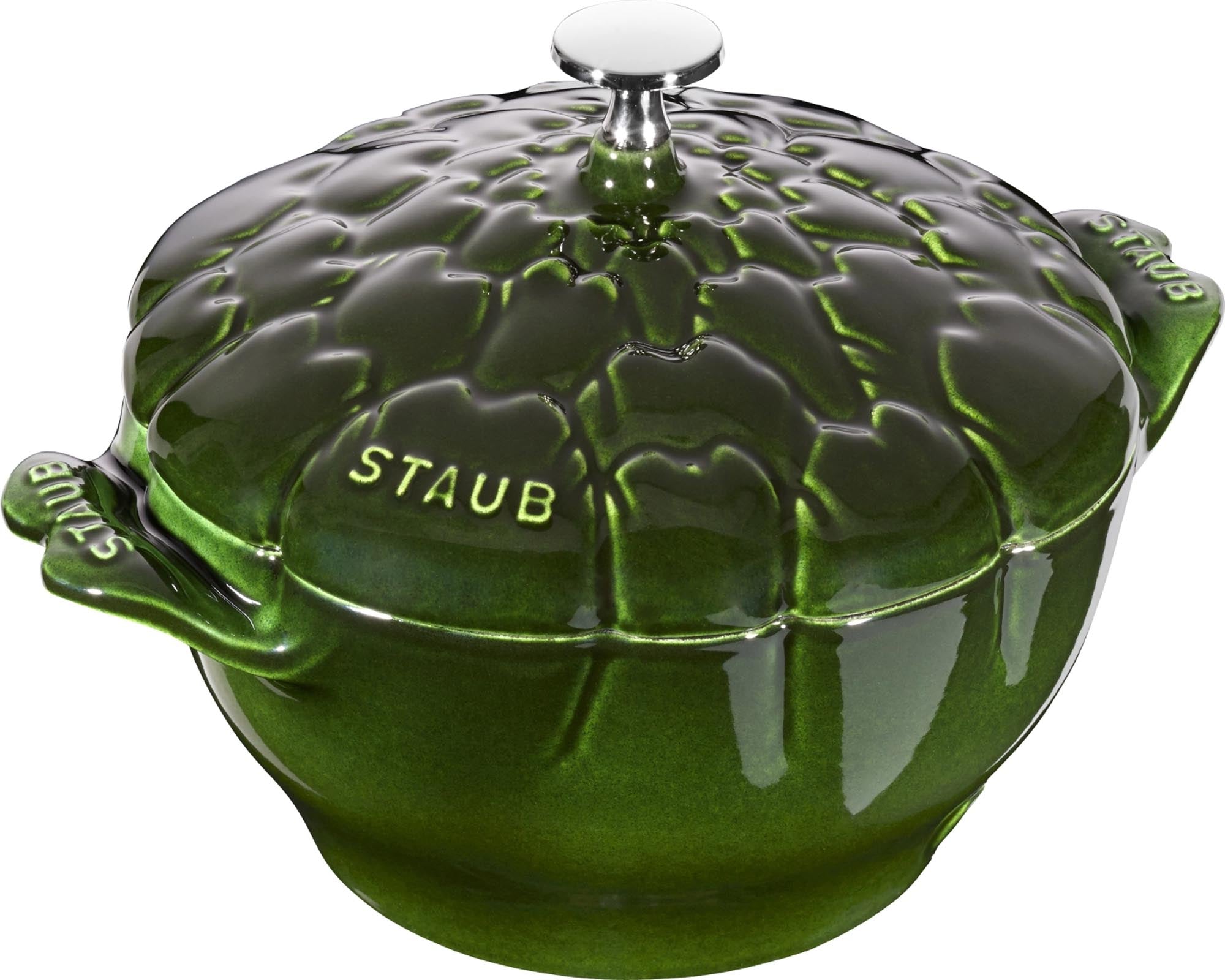 Die Staub Cocotte 22 cm in Basilikum-Grün ist ein stilvoller Gusseisentopf, ideal für gleichmässig gegarte, aromatische Gerichte.