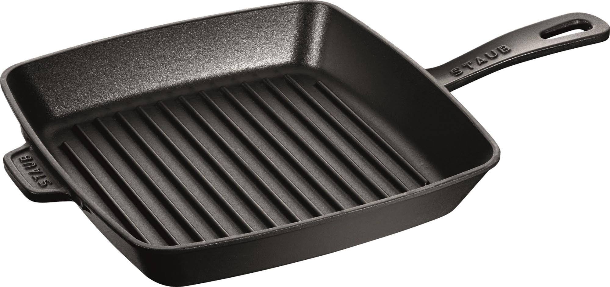 Erleben Sie die Staub Grillpfanne quadratisch: Robustes Gusseisen, optimale Hitzeverteilung, ideal für Grillabende und vielfältige Kochmöglichkeiten.