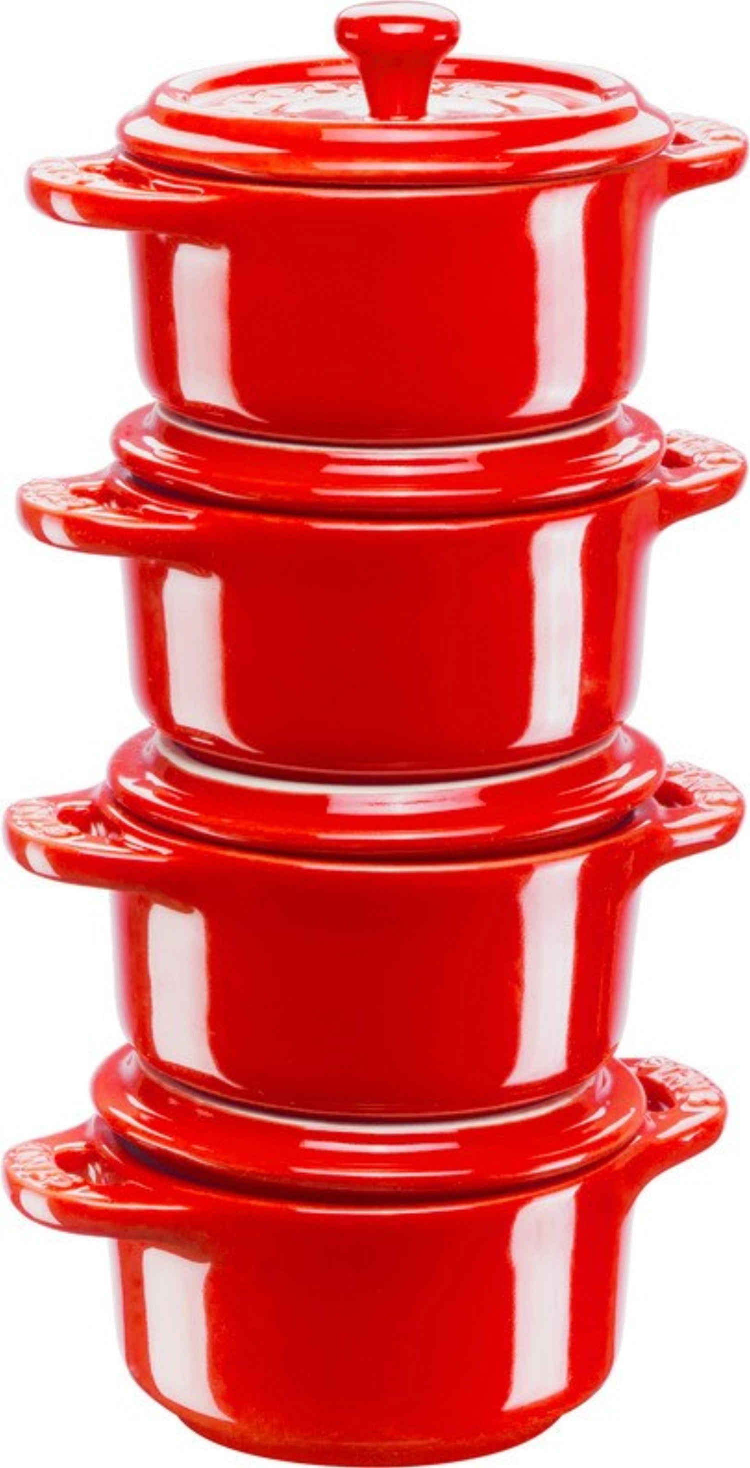 4er Set Keramik Mini Cocotte rund kirschRot 0.2l D10 cm