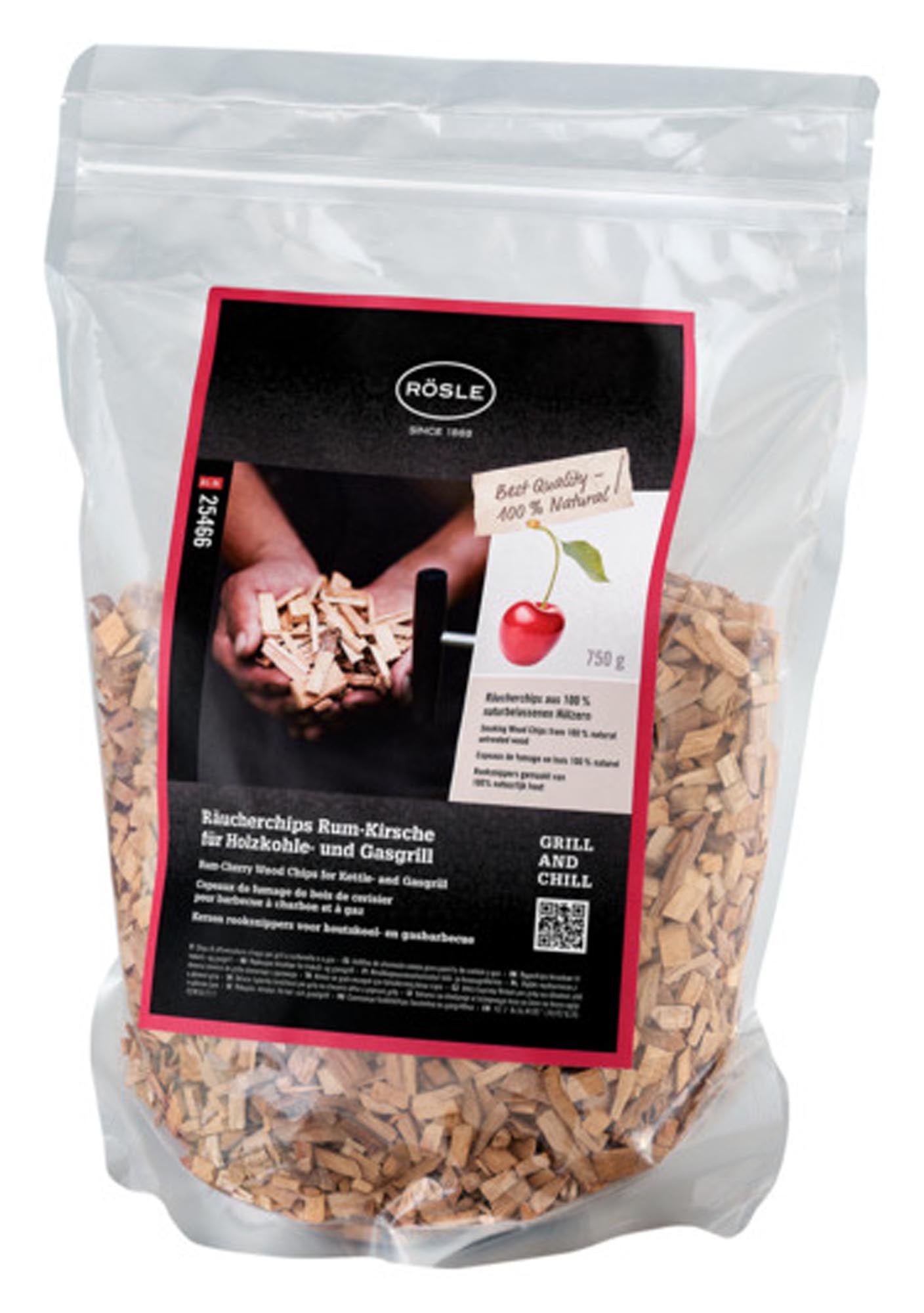 Entdecken Sie die RÖSLE Räucherchips Rum Kirsche für intensives Raucharoma. Ideal für Fleisch, Fisch und Gemüse. Perfekt für Grillabende!