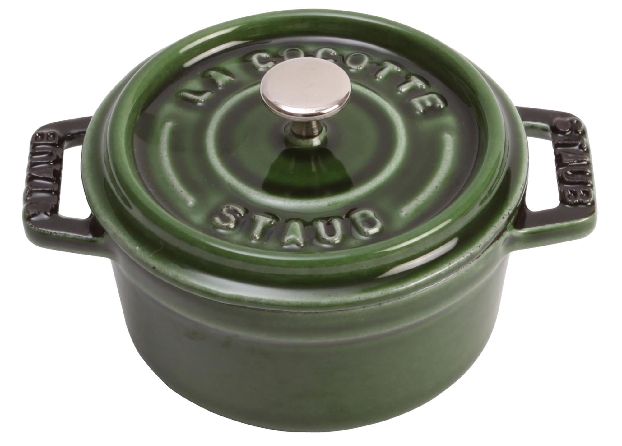 Mini Cocotte 10 cm, Basilikum-Grün, Gusseisen, 0.25l, ideal für kleine Gerichte, gleichmässige Wärmeverteilung, stilvoll und langlebig.