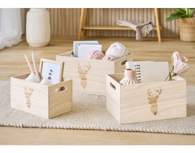 Dekorative Aufbewahrungskiste mit Hirschmotiv, 30x20x16 cm, ideal für Spielzeug, Bürobedarf und mehr. Robust und stilvoll.