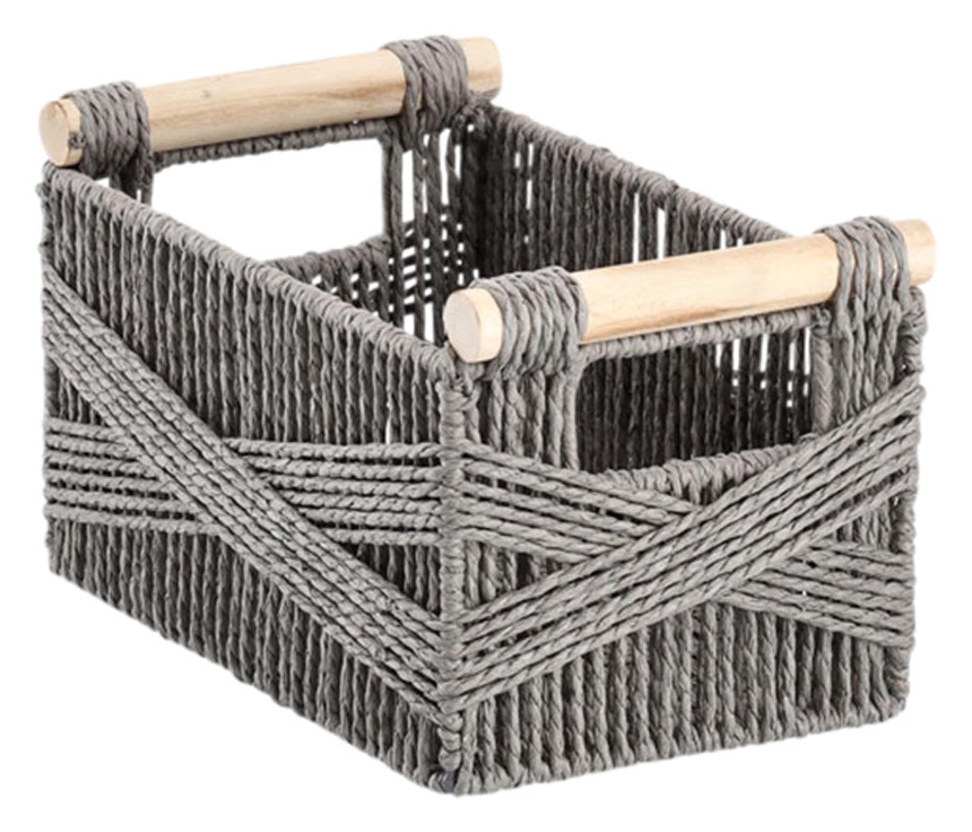 Entdecken Sie den ZELLER Aufbewahrungskorb aus Papiergeflecht und Holz in grau (29x17x16 cm) – ideal für Ordnung und stilvolle Aufbewahrung.