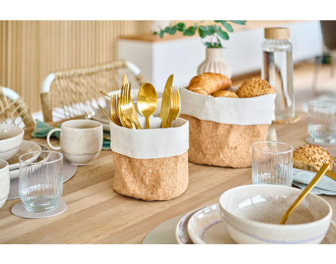 Stilvoller Aufbewahrungskorb aus Kork und Baumwolle, 25x20 cm, ideal für Wohnzimmer, Kinderzimmer oder Schlafzimmer. Robust und umweltfreundlich.