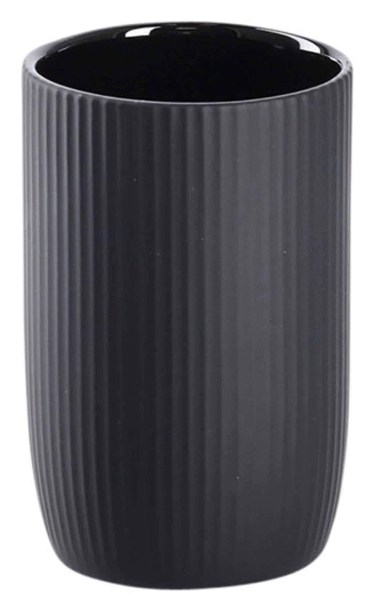 Eleganter ZELLER Zahnputzbecher aus Keramik in Schwarz (ø 7,7x12 cm) – ideal für Zahnbürsten und Zahnpasta, hygienisch und langlebig.