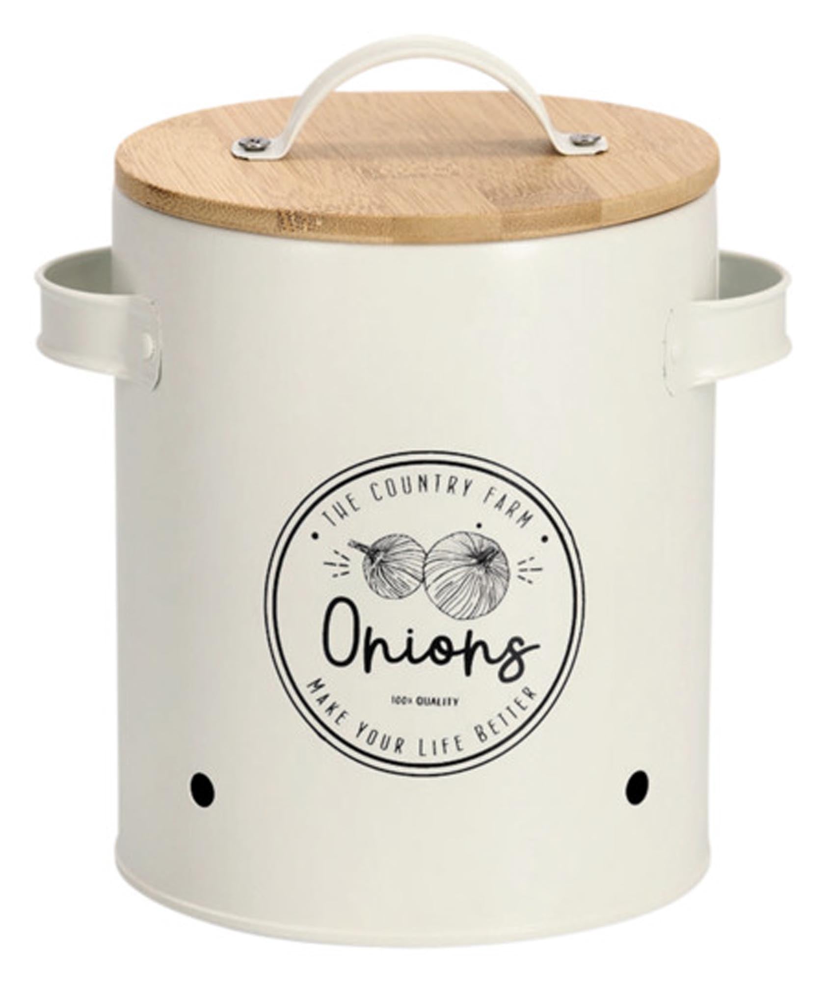 Stilvolle Vorratsdose mit Bambusdeckel, ideal für Kartoffeln. Variabler Durchmesser 22.5-28 cm, Höhe 18-21 cm. Luftdicht, umweltfreundlich.