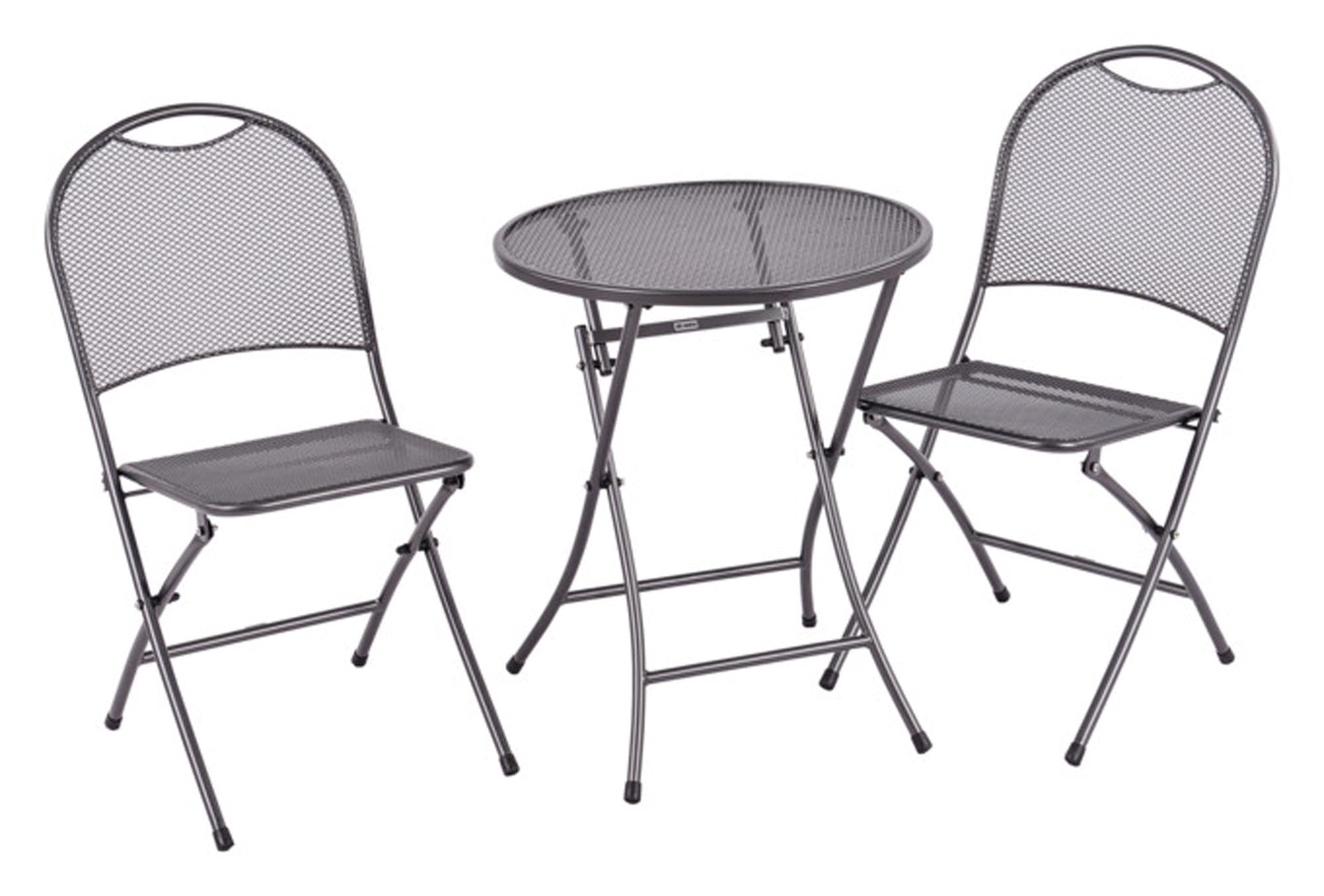 Entdecken Sie das MWH Gartenmöbelset Cafe Latte 3-teilig in eisengrau. Ergonomische Stühle, wetterfestes Design, ideal für entspannte Stunden im Freien.