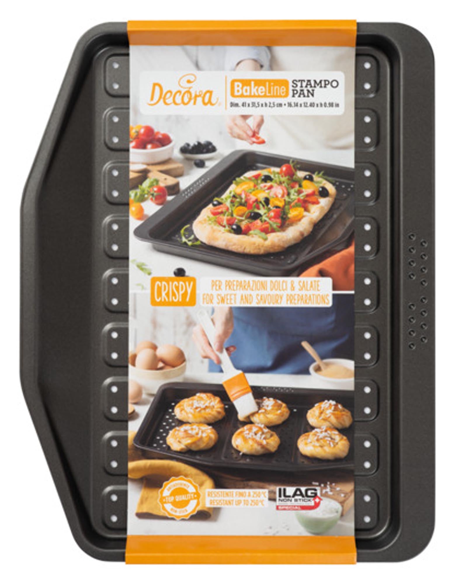 Das DECORA Crisp&Fry Backblech (41x31.5x2.5 cm) sorgt dank Löchern für knusprige Ergebnisse und optimale Bräunung. Ideal für Pizza & Pommes.