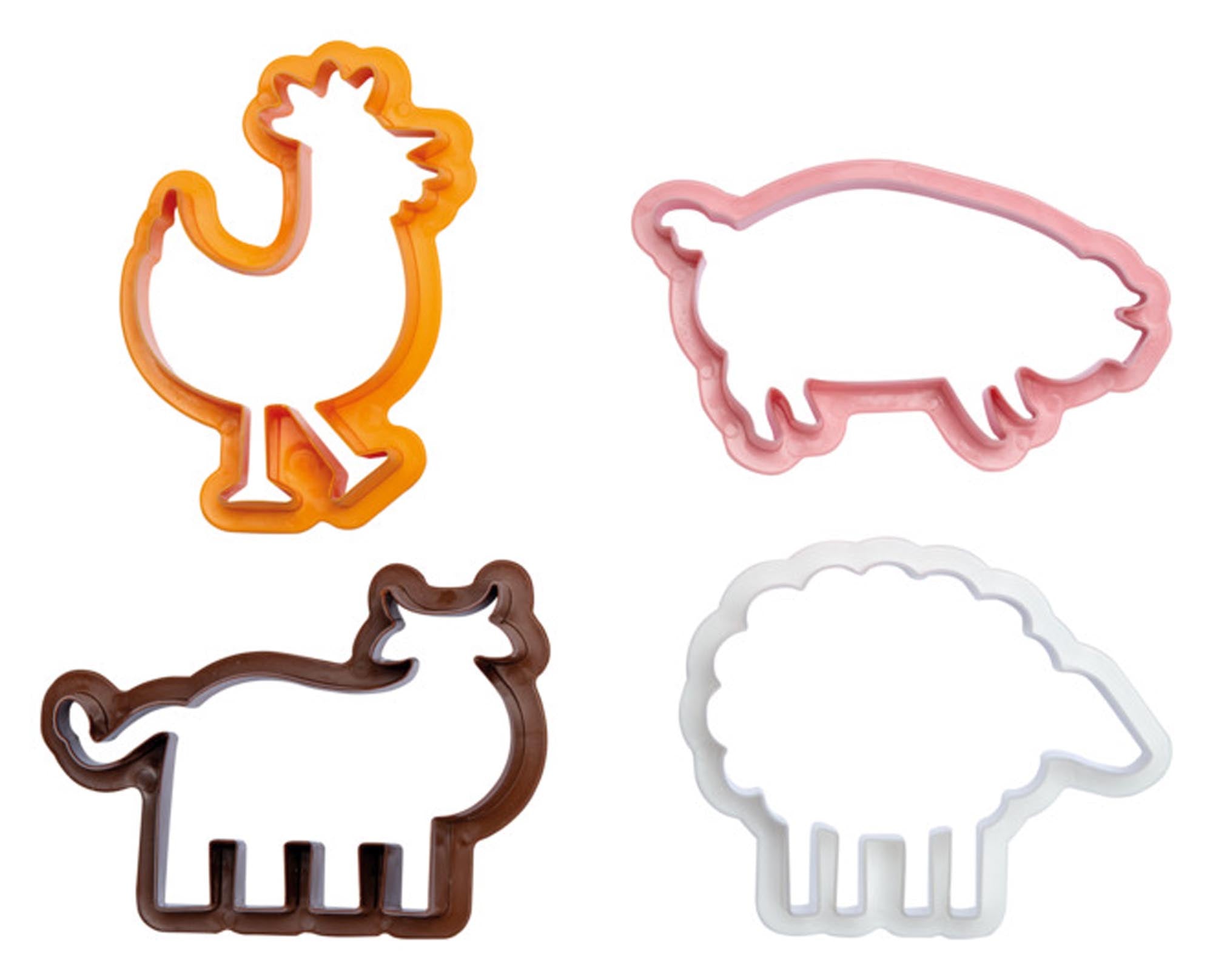 Entdecken Sie das DECORA Ausstecher-Set Bauernhof-Tiere mit Hahn, Kuh, Schwein und Schaf. Perfekt für kreative Backideen und kinderfreundliche Leckereien!