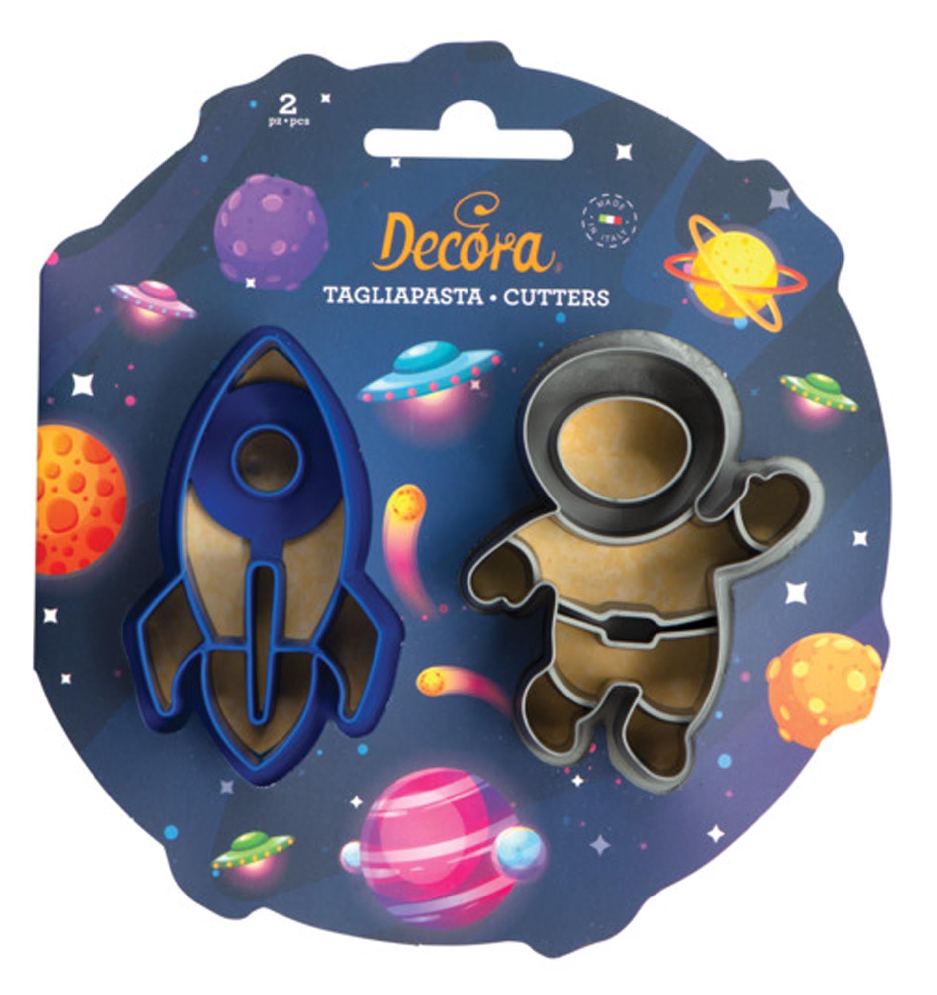 Entdecken Sie die Ausstecher Weltraum Space 2er von DECORA: Rakete & Planet für kreative Backideen! Perfekt für Weltraumfans & Partys!