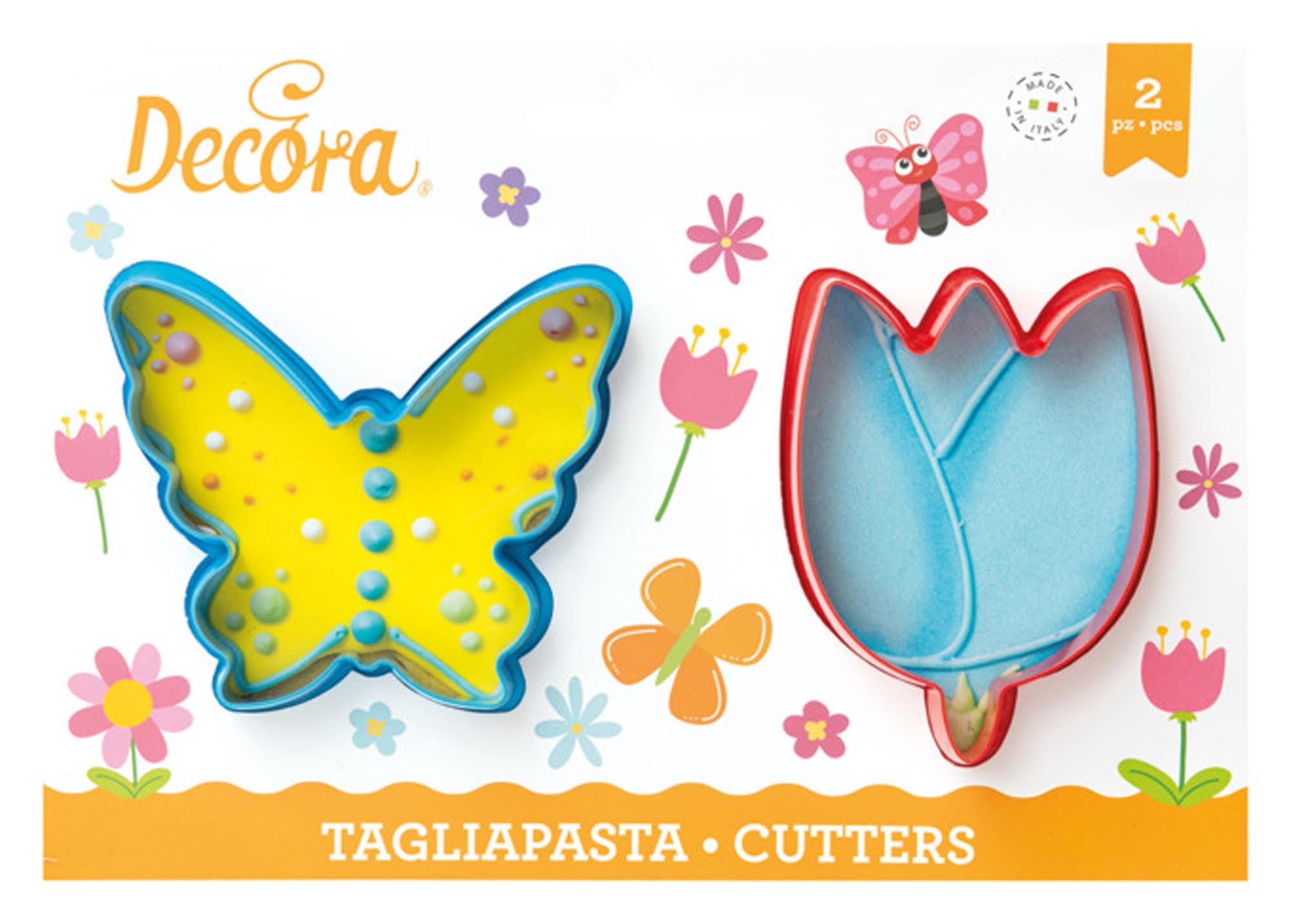 DECORA Ausstecher-Set: Schmetterling & Tulpe aus Edelstahl, ideal für kreative Backideen. Perfekt für Kekse, Fondant & mehr!