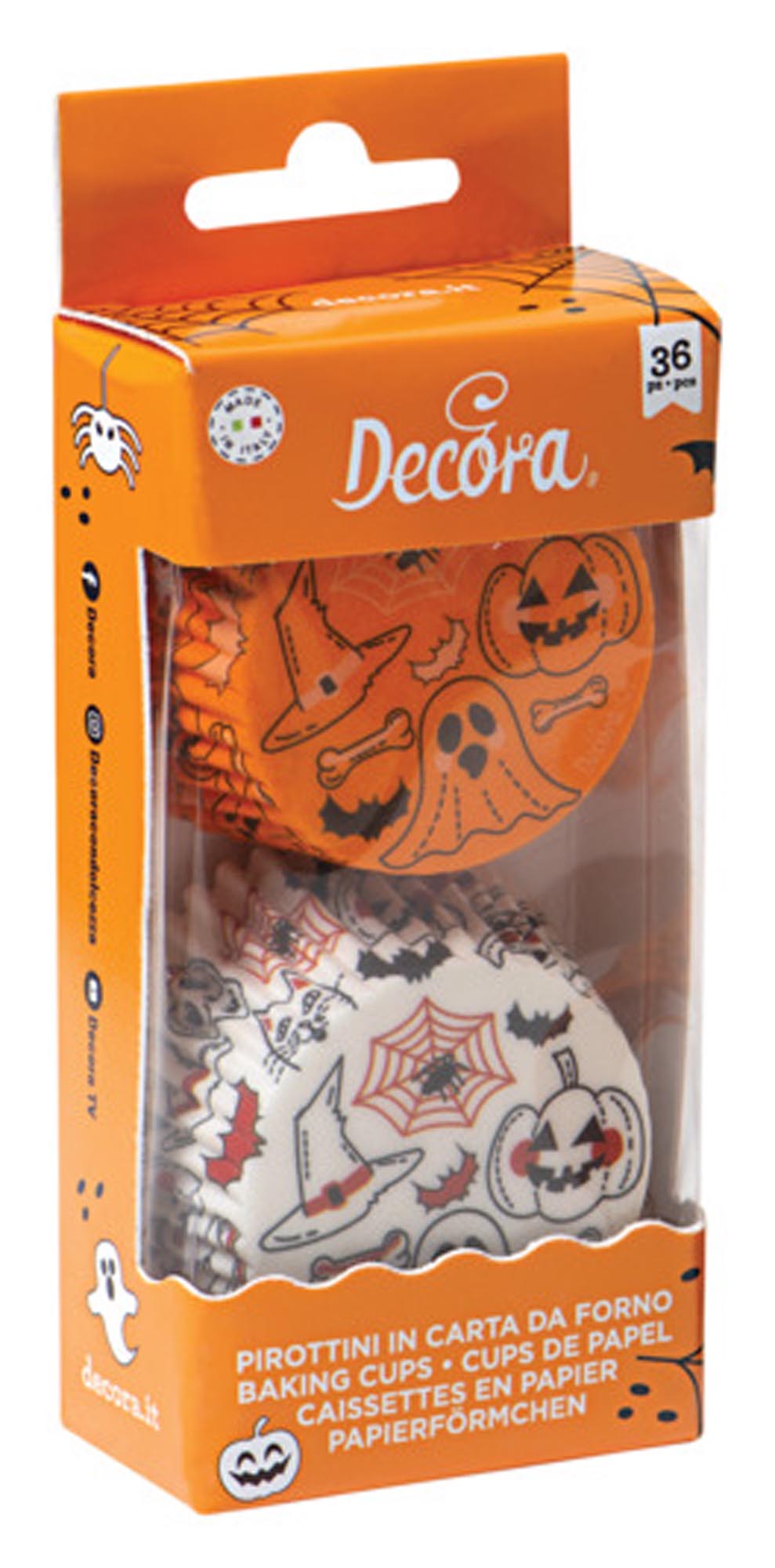 Entdecken Sie die DECORA Papier-Backförmchen Kürbis & Geist – 36 Stück, hitzebeständig, ideal für Halloween-Muffins und Cupcakes. Perfekte Backhelfer!