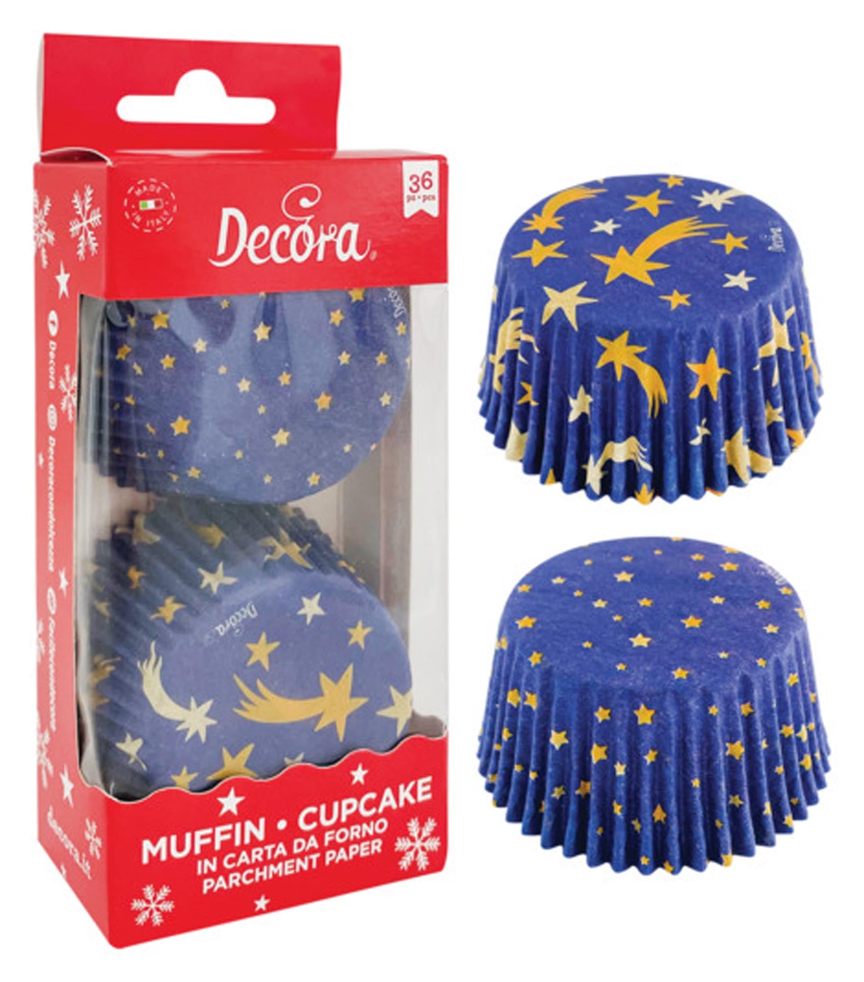 Entdecken Sie die DECORA Papier-Backförmchen Stars in Blau, ideal für Muffins und Cupcakes. Hitzebeständig, non-stick, 36 Stück, perfekt für jeden Anlass!