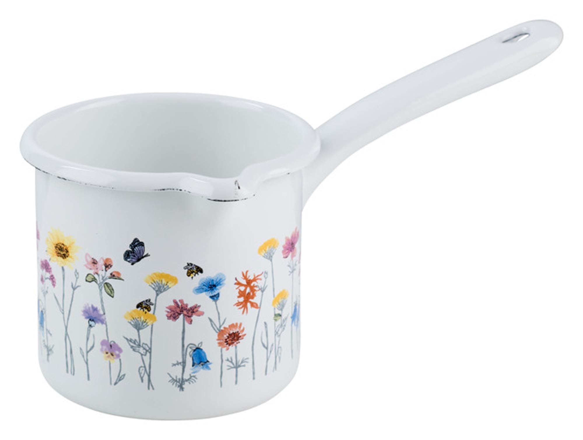 Entdecken Sie den eleganten RIESS Schnabeltopf mit Stiel Flora (0.75 l, ø 10 cm) – ideal für Milch, Saucen und mehr. Robust, hitzebeständig und platzsparend!