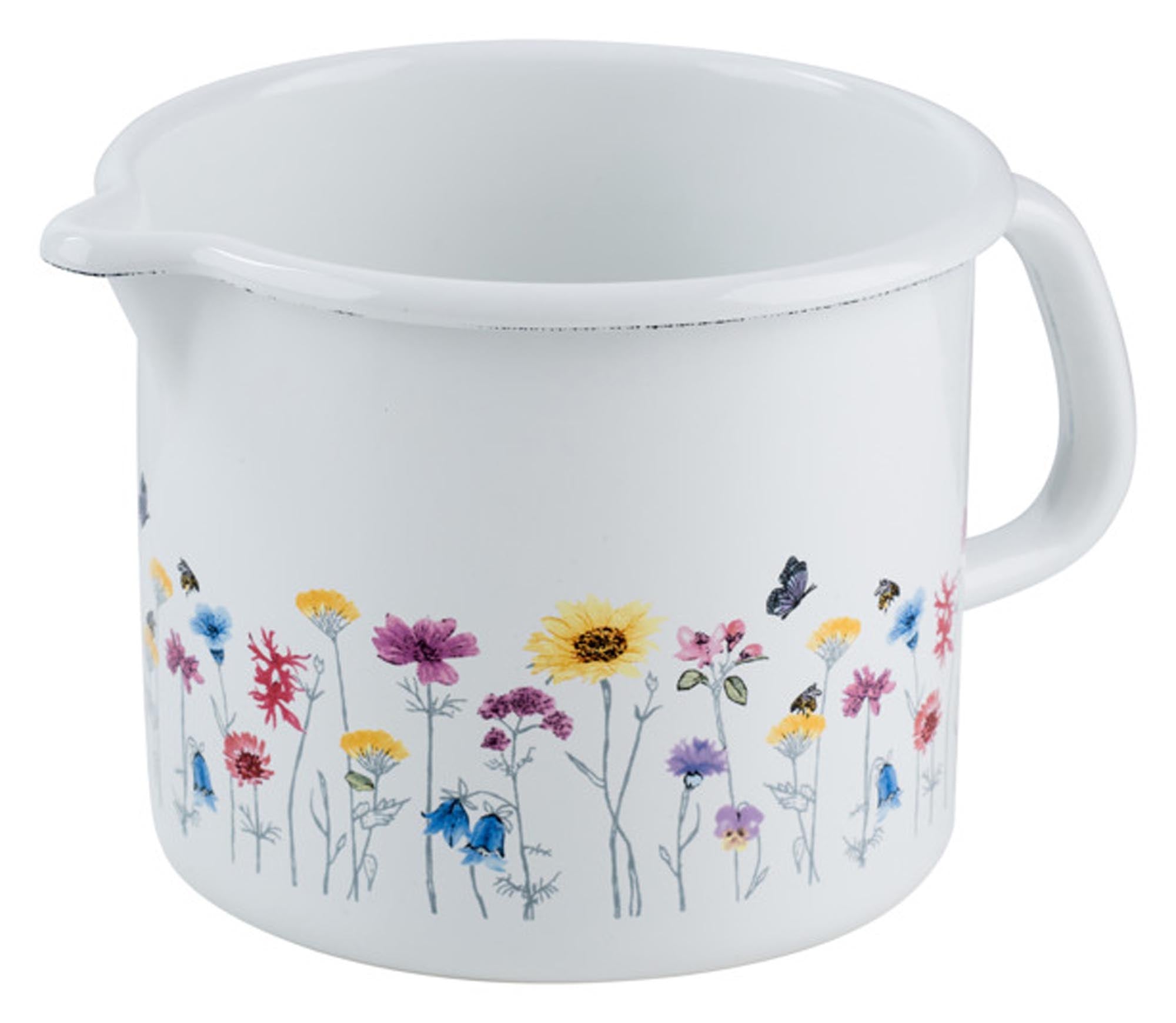 Entdecken Sie den RIESS Schnabeltopf Flora 1.7 l aus Emaille – ideal für Milch, Brühen und Saucen. Hitzebeständig, hygienisch und für alle Herdarten geeignet.