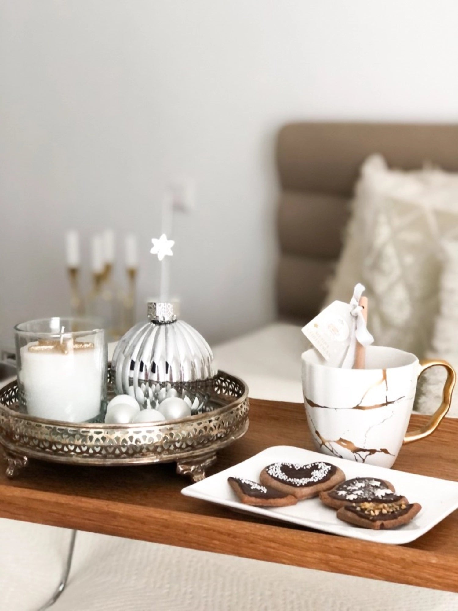 Vassoio per letto di quercia, 53x32x7cm