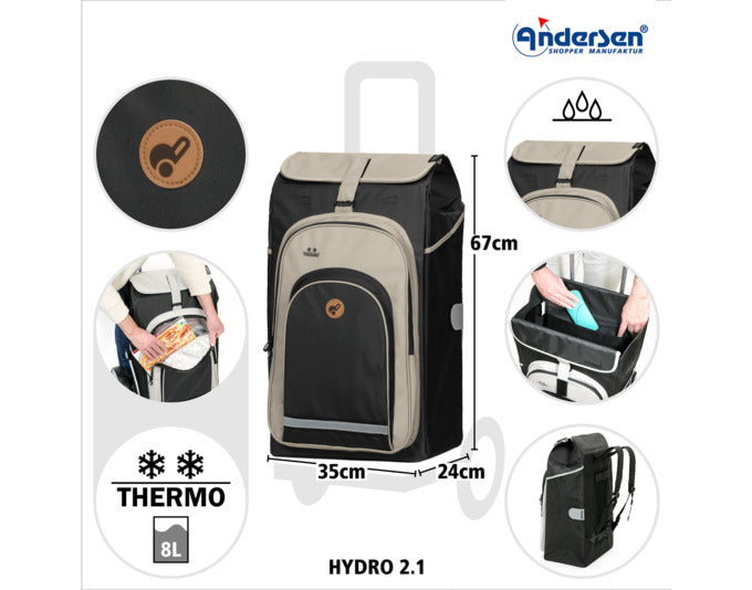 Entdecken Sie den ANDERSEN Einkaufswagen Royal Hydro 2.1 in Schwarz – leicht, stabil und ideal für Einkäufe, Sport und Freizeit. Ihr perfekter Begleiter!