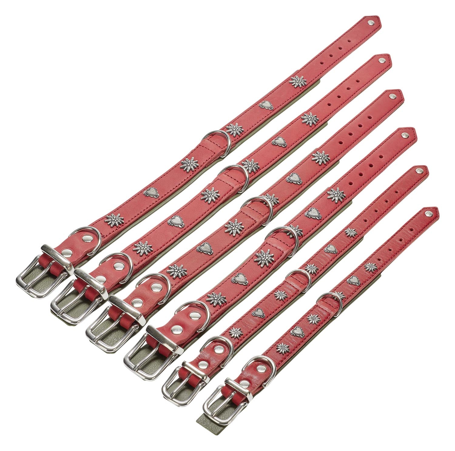 Entdecken Sie das luxuriöse LABONI Halsband Edelweiss rot-grün XL für große Hunde. Handgefertigt aus hochwertigem Leder, vereint es Stil und Komfort.