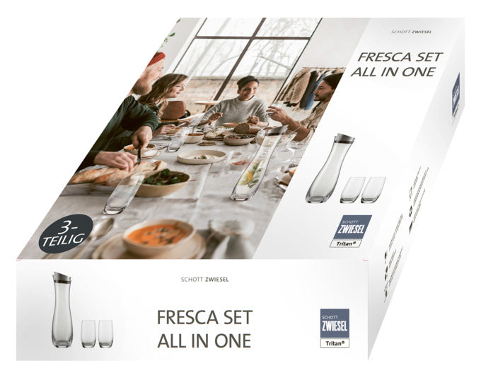 Entdecken Sie die elegante SCHOTT ZWIESEL Karaffe Fresca 1 l aus hochwertigem Kristallglas – ideal für stilvolle Kaltgetränke und besondere Anlässe.