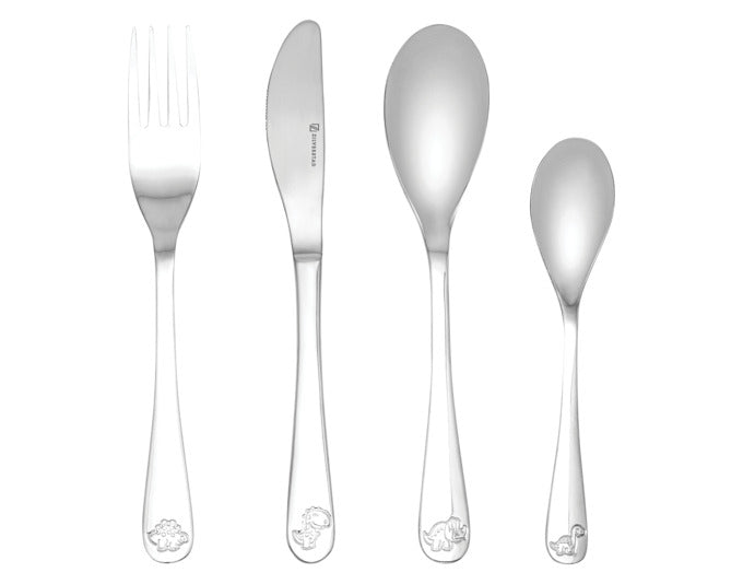 ZILVERSTAD Kinderbesteck Dinosaurier 4-teilig in präsentiert im Onlineshop von KAQTU Design AG. Geschirr Kids ist von ZILVERSTAD