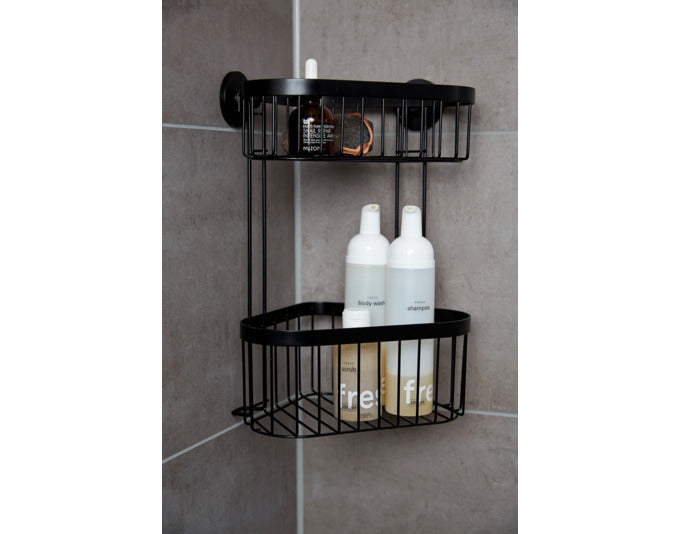 Das WENKO Duscheckregal Classic Plus in Schwarz bietet mit zwei Ablagen optimalen Stauraum für Ihre Badutensilien. Rostgeschützt und stilvoll, ideal für jedes Badezimmer.