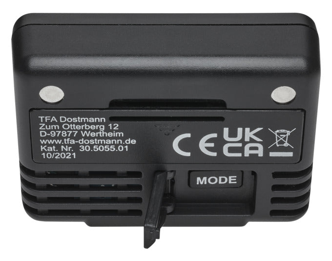 Präzises TFA Thermometer-Hygrometer in Schwarz, ideal zur Überwachung von Temperatur und Luftfeuchtigkeit. Kompakt, vielseitig und benutzerfreundlich.