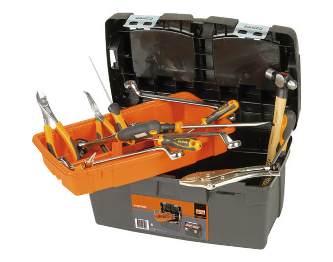 Entdecken Sie die robuste BAHCO Werkzeugbox (480x280x270 mm) – ideal für Handwerker und Heimwerker, die Qualität und Langlebigkeit schätzen.