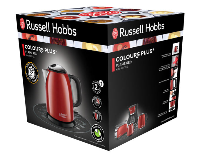 Entdecken Sie den kompakten RUSSEL HOBBS Wasserkocher 24992-70 Colours Plus Mini in flammendem Rot. Ideal für kleine Haushalte, energieeffizient und mit tropfenfreier Ausgusstülle.