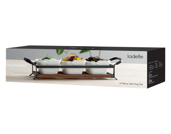 Entdecken Sie das elegante 4-teilige Schalenset Alto Serve & Share von LADELLE. Ideal für stilvolle Präsentationen von Speisen und Snacks.