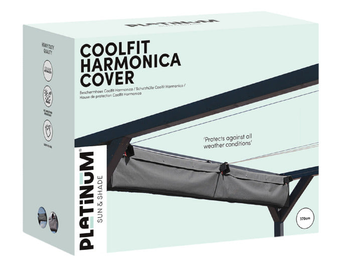 Schützen Sie Ihre Gartenmöbel mit der PLATINUM SUN & SHADE Schutzhülle Harmonica 370 cm. Wetterfest, UV-beständig und einfach zu befestigen!