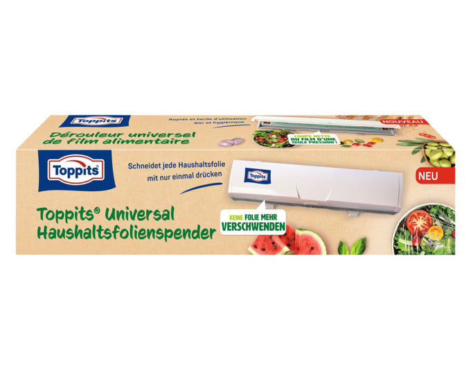 Entdecken Sie den Toppits® Wrapmaster® – den praktischen Folienschneider für Ihre Küche. Einfaches Schneiden von Frischhaltefolie, Aluminiumfolie und Backpapier für müheloses Verpacken.