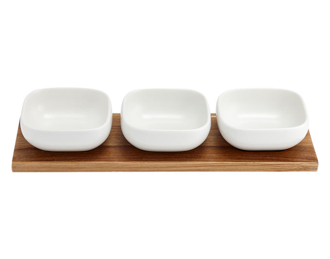 Elegantes 4-teiliges LADELLE Essentials Schalenset in Weiss, ideal für stilvolles Servieren, Masse: 32.5x11x5 cm.