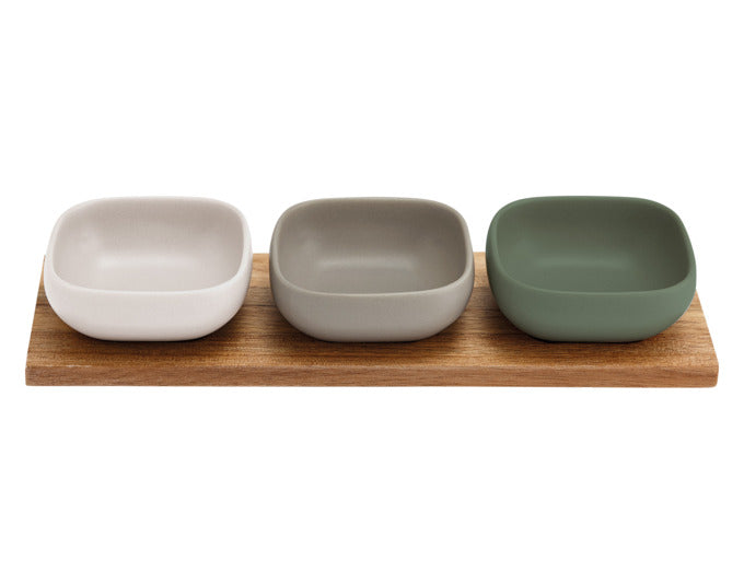 Elegantes 4-teiliges LADELLE Essentials Schalenset in Weiss, ideal für stilvolles Servieren, Masse: 32.5x11x5 cm.