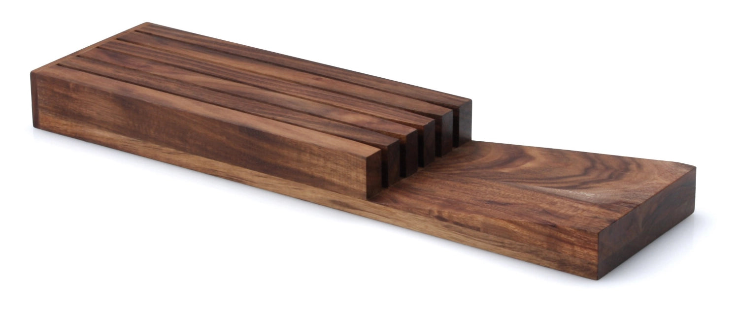 Blocco di coltello acacia che giace per 5 coltelli, 39x11 cm