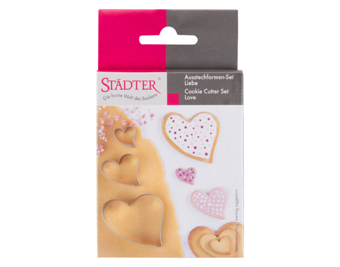 Entdecken Sie das STÄDTER Ausstecher Set Liebe – 3-teilig, ideal für kreative Backideen. Perfekte Herzformen für jeden Anlass!