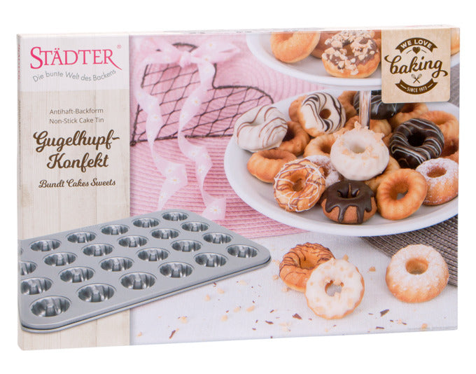 Entdecken Sie das STÄDTER Backblech für 24 Mini-Gugelhupfe (38x26 cm) in elegantem Silber. Perfekt für kreative Backideen und unvergessliche Momente!