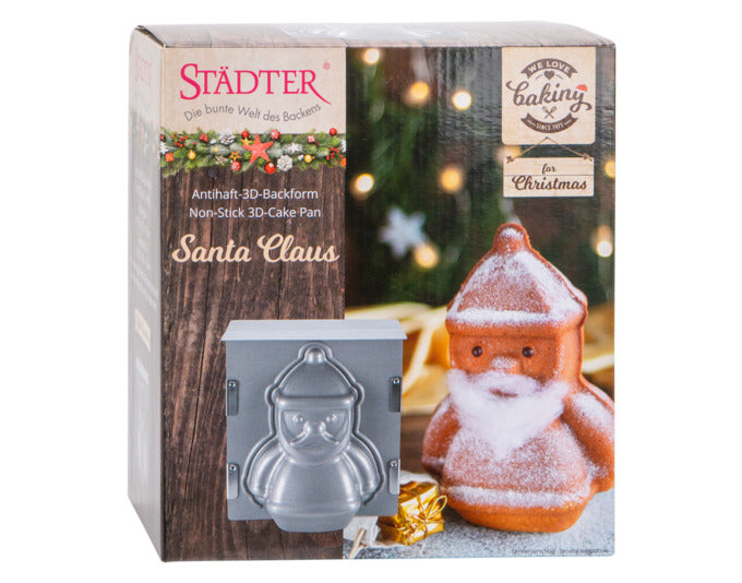Entdecken Sie die STÄDTER 3D Santa Claus Backform (19x21x12 cm) für kreative Weihnachtsleckereien. Ideal für festliche Backmomente!